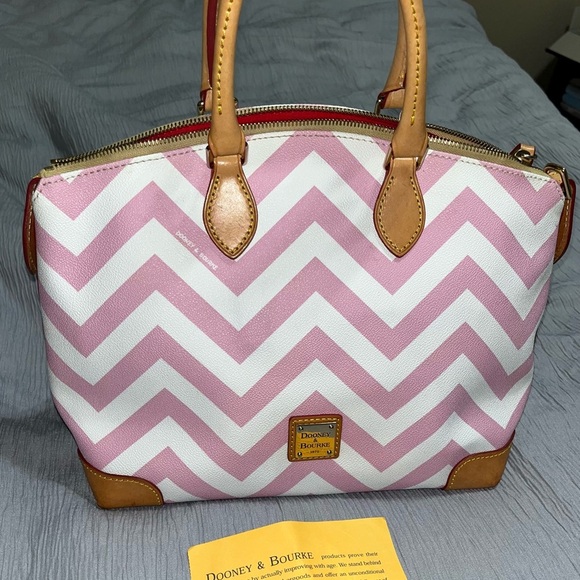 Dooney & Bourke Pink and White Chevron Bag With Red Interior purse - Picture 16 of 16